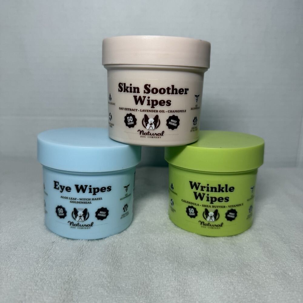 Natural Dog Company Skin Soother, Wrinkle, Eye Wipes, 50 Count Ea Set Of 3